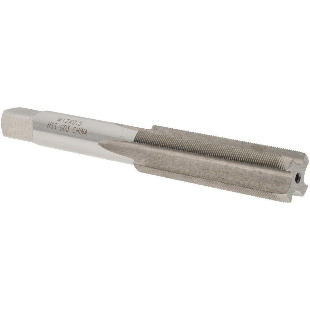 Straight Flute Tap: M12x0.50 Metric Special, 4 Flutes, Plug, 6H Class of Fit, High Speed Steel, Bright/Uncoated