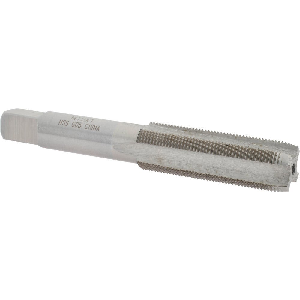 Straight Flute Tap: M15x1.00 Metric Fine, 4 Flutes, Plug, 6H Class of Fit, High Speed Steel, Bright/Uncoated