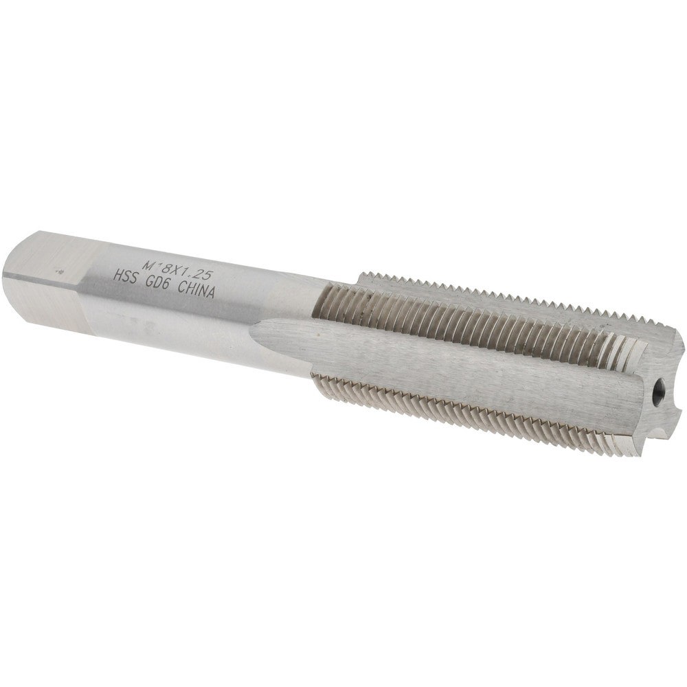 Straight Flute Tap: M18x1.25 Metric Special, 4 Flutes, Plug, 6H Class of Fit, High Speed Steel, Bright/Uncoated