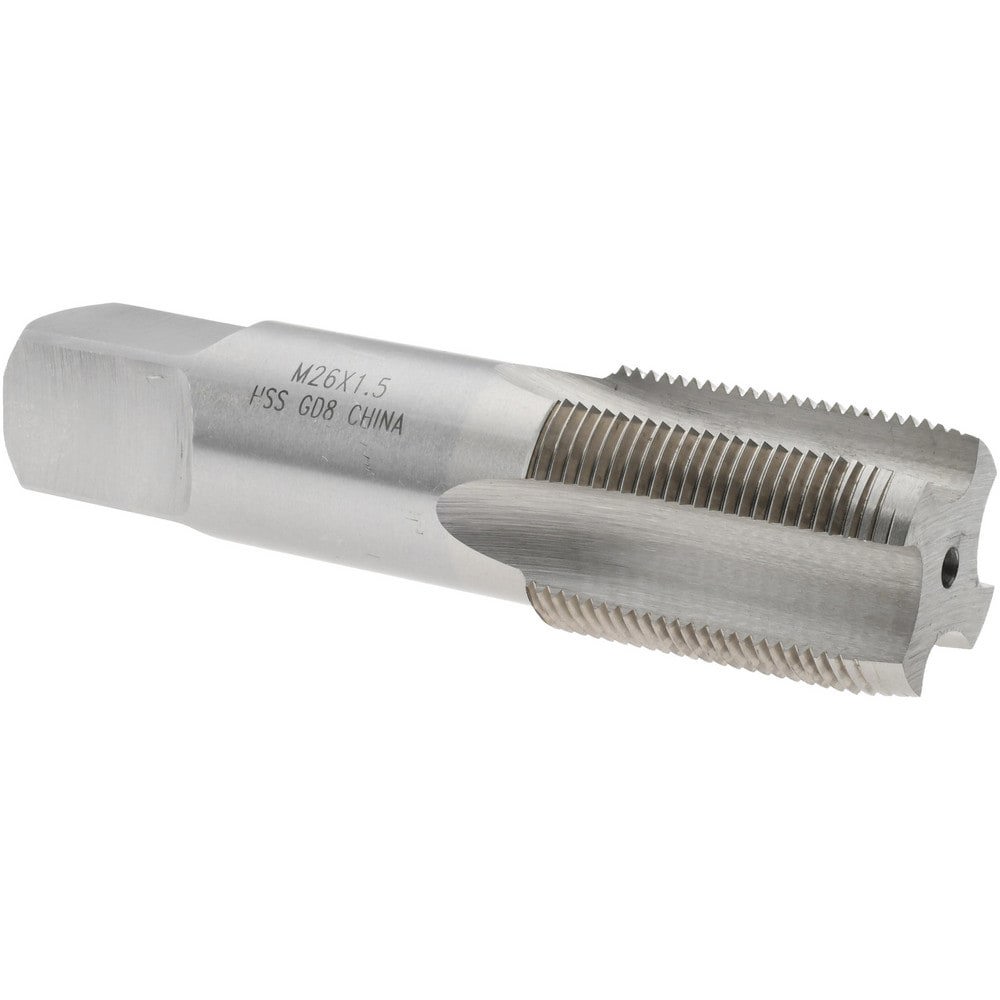 Straight Flute Tap: M26x1.50 Metric Fine, 4 Flutes, Plug, 6H Class of Fit, High Speed Steel, Bright/Uncoated