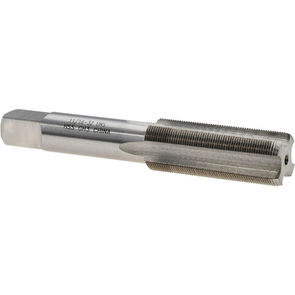 Straight Flute Tap: 11/16-32 UNS, 4 Flute, Bottoming Chamfer, HSS, Bright/Uncoated Finish