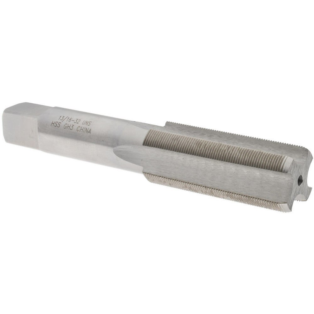 Straight Flute Tap: 13/16-32 UNS, 4 Flute, Bottoming Chamfer, HSS, Bright/Uncoated Finish