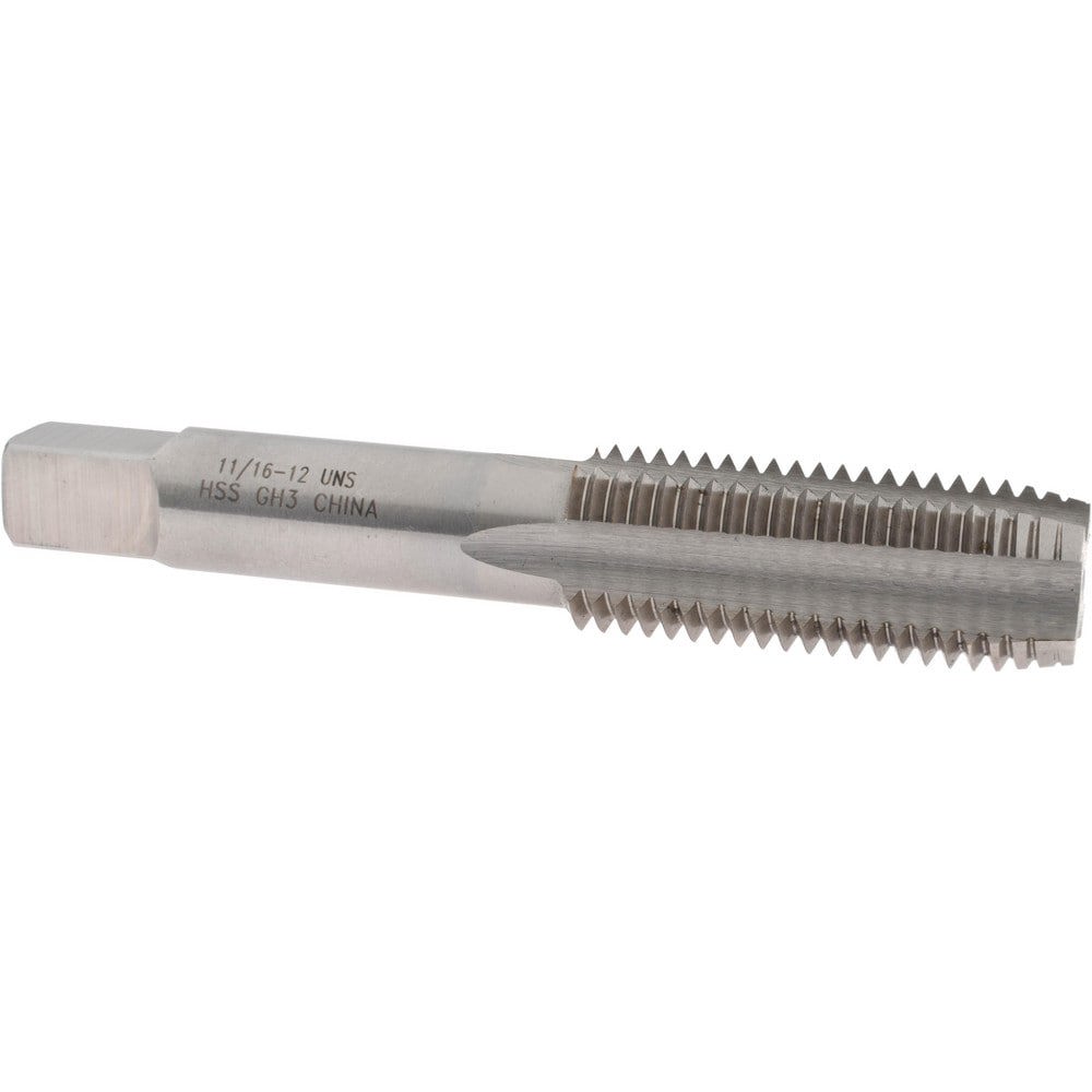 Straight Flute Tap: 11/16-12 UNS, 4 Flute, Plug Chamfer, HSS, Bright/Uncoated Finish