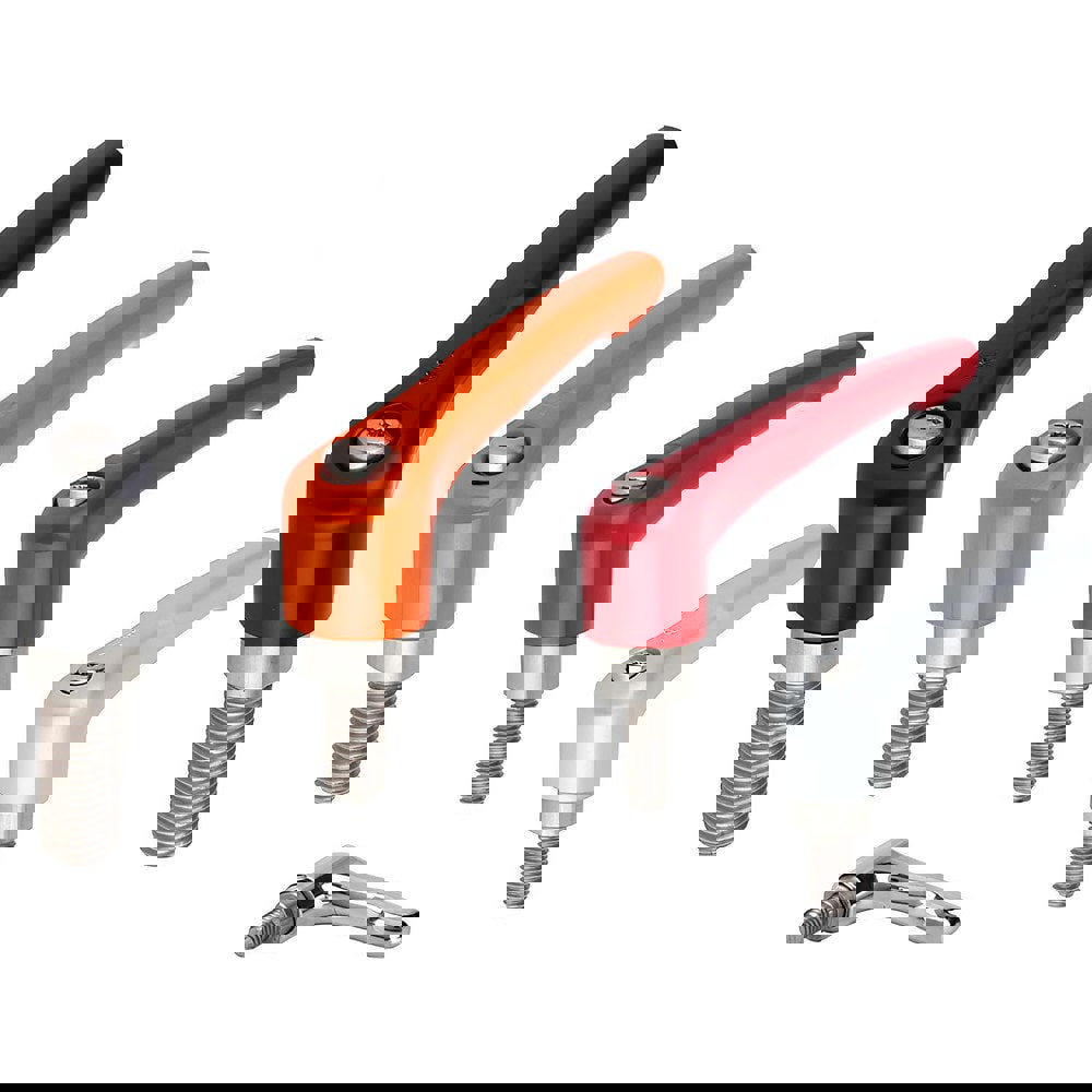 Metric Threaded Stud Adjustable Clamping Handle: M10 x 1.50 Thread, 18.5 mm Hub Dia, Zinc Die Cast with Stainless Steel Components