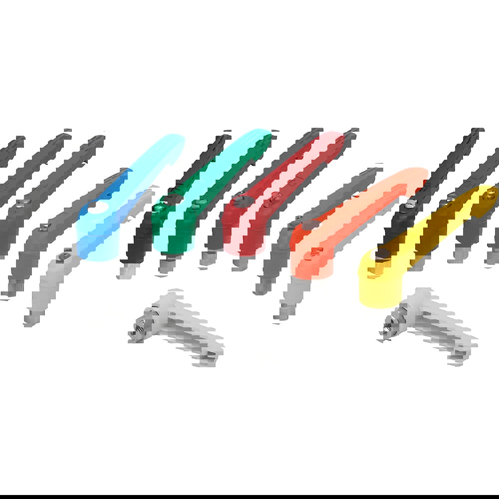 Metric Threaded Stud Adjustable Clamping Handle: M8 x 1.25 Thread, 18 mm Hub Dia, Fiberglass with Stainless Steel Components