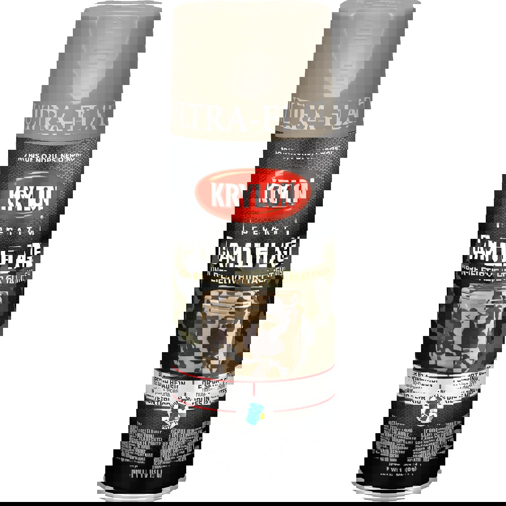 Spray Paints; Product Type: Spray Paint ; Color: Khaki ; Finish: Ultra-Flat ; Color Family: Beige ; Container Size (oz.): 11.000 ; Application: Metal; Plastic; Wood; Hard Vinyl; Wrought Iron; Wicker; Glass; Plaster; Ceramic; Paper Surfaces