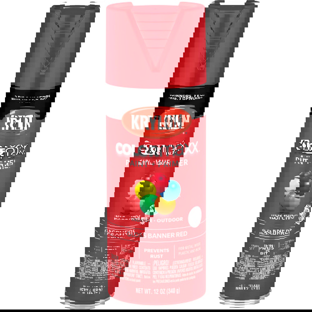 Spray Paints; Product Type: Acrylic Enamel ; Color: Banner Red ; Finish: Gloss ; Color Family: Red ; Container Size (oz.): 12.000 ; Application: Wood; Metal; Wicker; Papier-Mache; Glass; Plaster; Ceramic; Fabric; Paper Surfaces