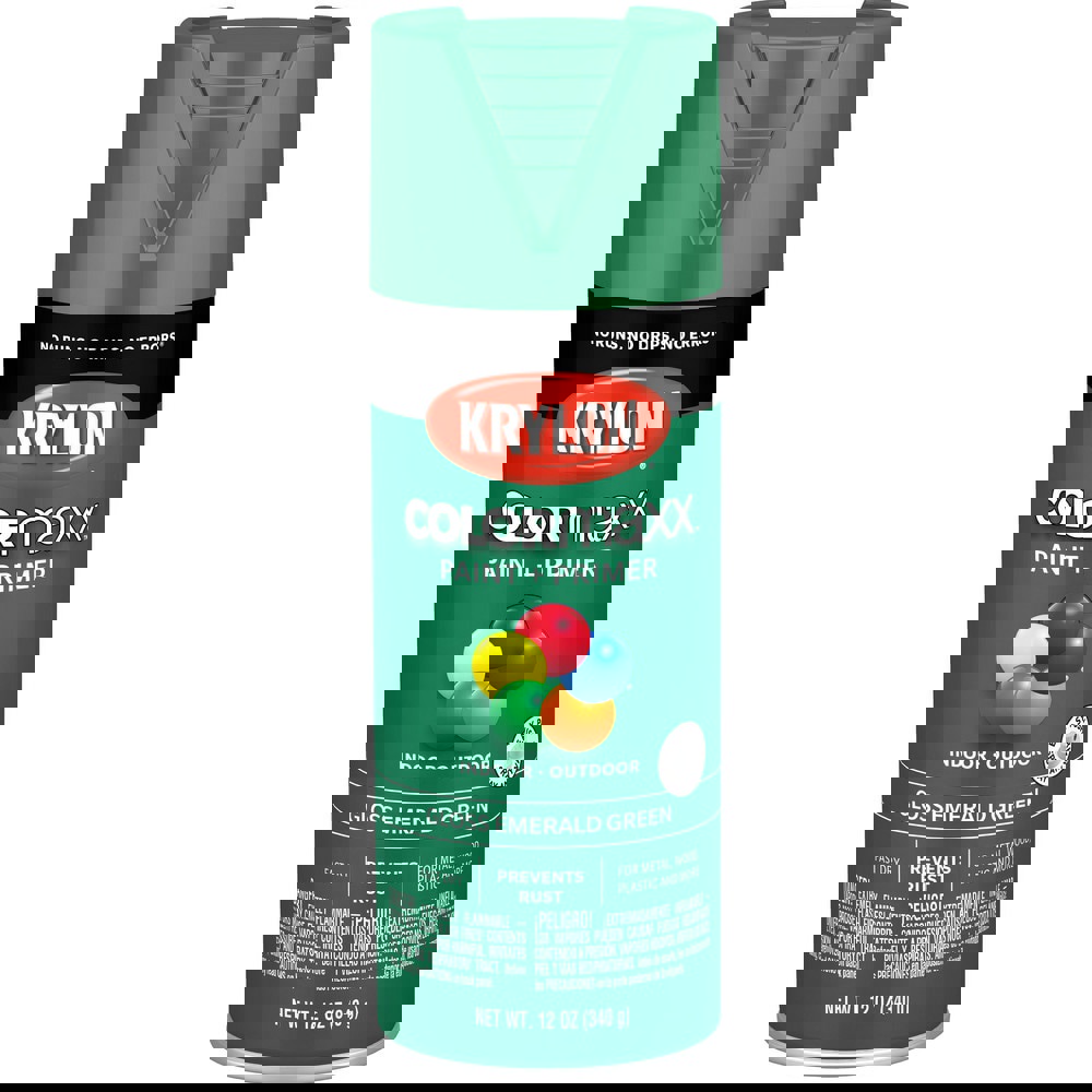 Spray Paints; Product Type: Acrylic Enamel ; Color: Emerald Green ; Finish: Gloss ; Color Family: Green ; Container Size (oz.): 12.000 ; Application: Wood; Metal; Wicker; Papier-Mache; Glass; Plaster; Ceramic; Fabric; Paper Surfaces