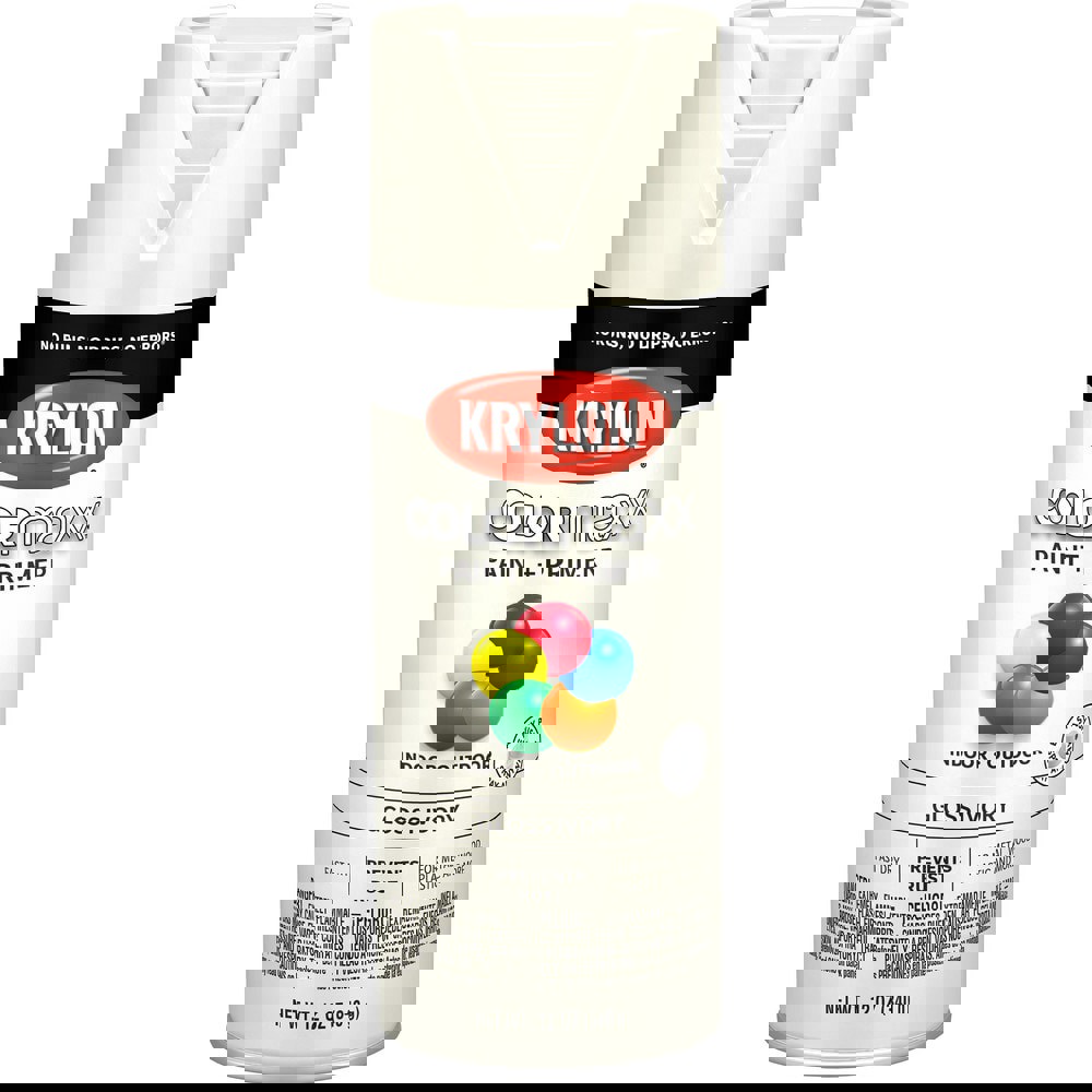 Spray Paints; Product Type: Acrylic Enamel ; Color: Ivory ; Finish: Gloss ; Color Family: White ; Container Size (oz.): 12.000 ; Application: Wood; Metal; Wicker; Papier-Mache; Glass; Plaster; Ceramic; Fabric; Paper Surfaces