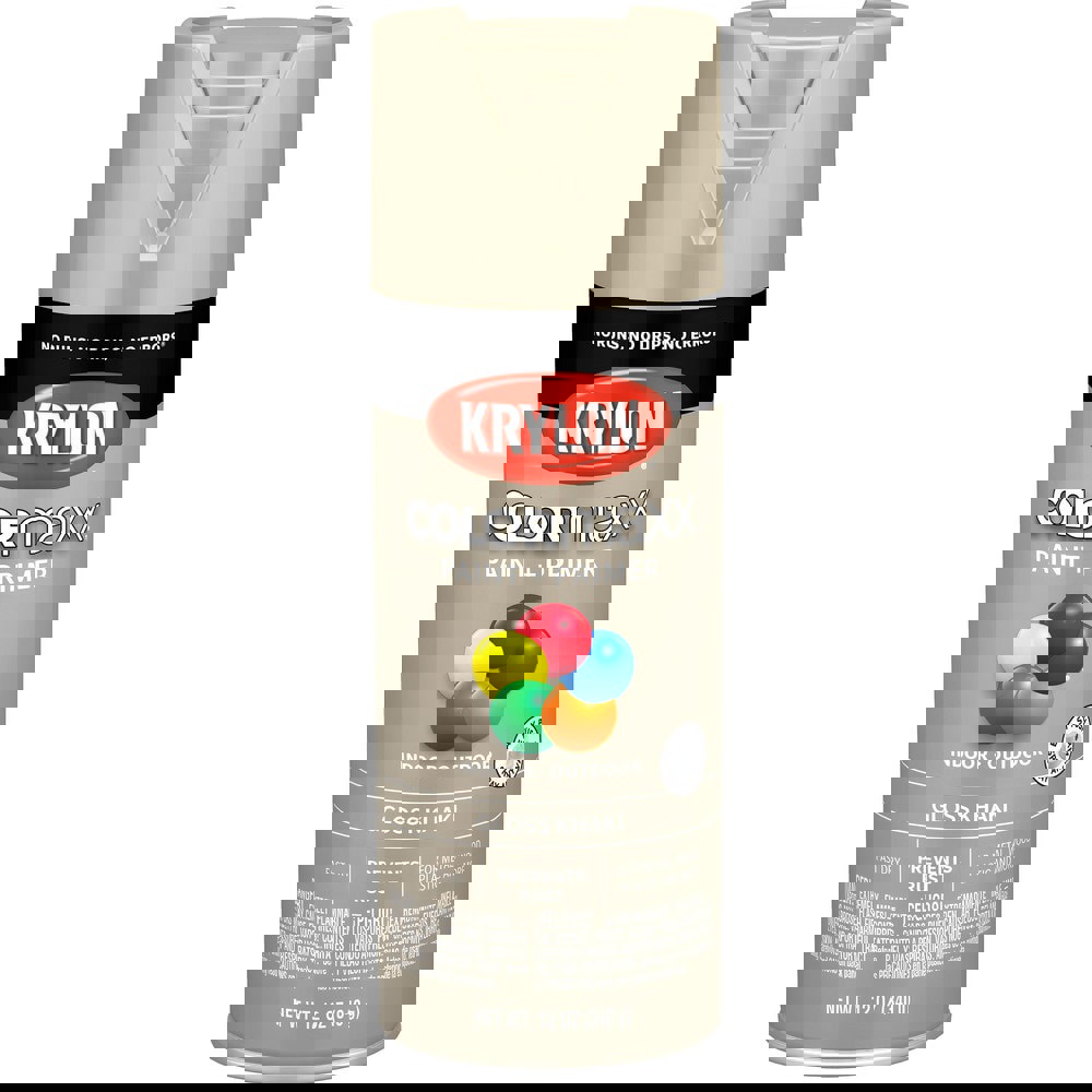 Spray Paints; Product Type: Acrylic Enamel ; Color: Khaki ; Finish: Gloss ; Color Family: Brown ; Container Size (oz.): 12.000 ; Application: Wood; Metal; Wicker; Papier-Mache; Glass; Plaster; Ceramic; Fabric; Paper Surfaces