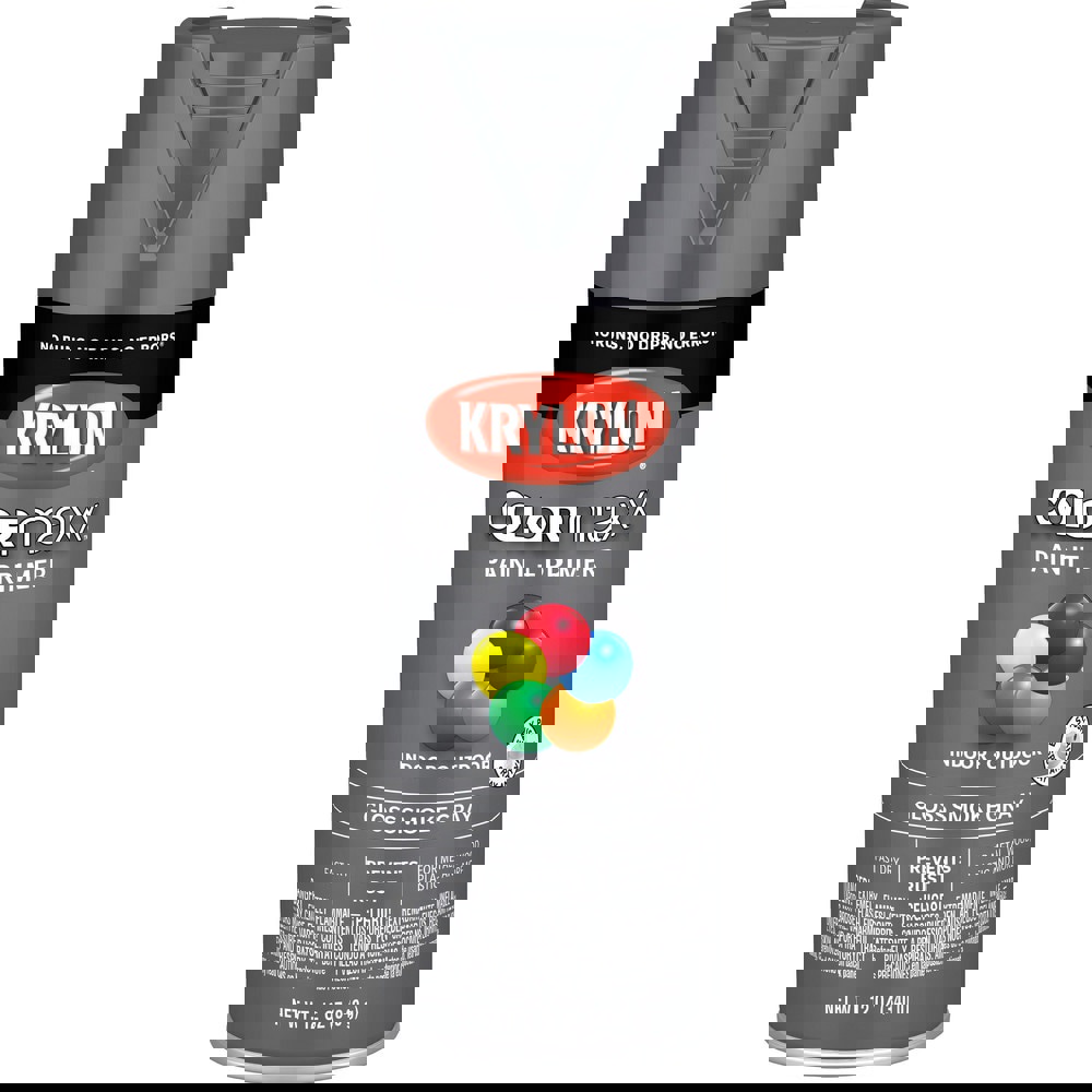 Spray Paints; Product Type: Acrylic Enamel ; Color: Smoke Gray ; Finish: Gloss ; Color Family: Gray ; Container Size (oz.): 12.000 ; Application: Wood; Metal; Wicker; Papier-Mache; Glass; Plaster; Ceramic; Fabric; Paper Surfaces