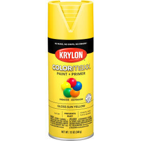 Spray Paints; Product Type: Acrylic Enamel ; Color: Sun Yellow ; Finish: Gloss ; Color Family: Yellow ; Container Size (oz.): 12.000 ; Application: Wood; Metal; Wicker; Papier-Mache; Glass; Plaster; Ceramic; Fabric; Paper Surfaces