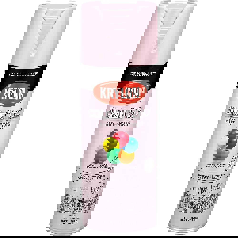 Spray Paints; Product Type: Acrylic Enamel ; Color: Pink Taffeta ; Finish: Satin ; Color Family: Pink ; Container Size (oz.): 12.000 ; Application: Wood; Metal; Wicker; Papier-Mache; Glass; Plaster; Ceramic; Fabric; Paper Surfaces