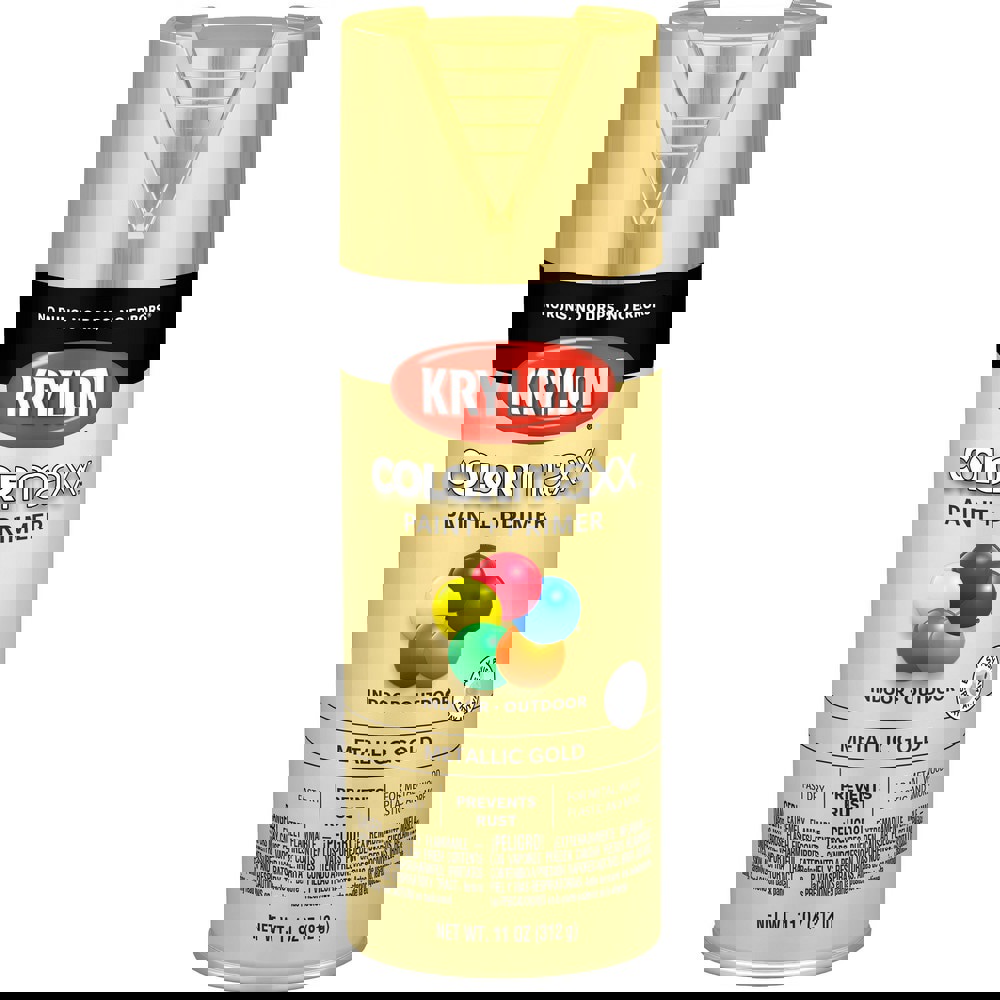 Spray Paints; Product Type: Spray Paint ; Color: Gold ; Finish: Metallic ; Color Family: Gold ; Container Size (oz.): 11.000 ; Application: Wood; Metal; Wicker; Papier-Mache; Glass; Plaster; Ceramic; Fabric; Paper Surfaces