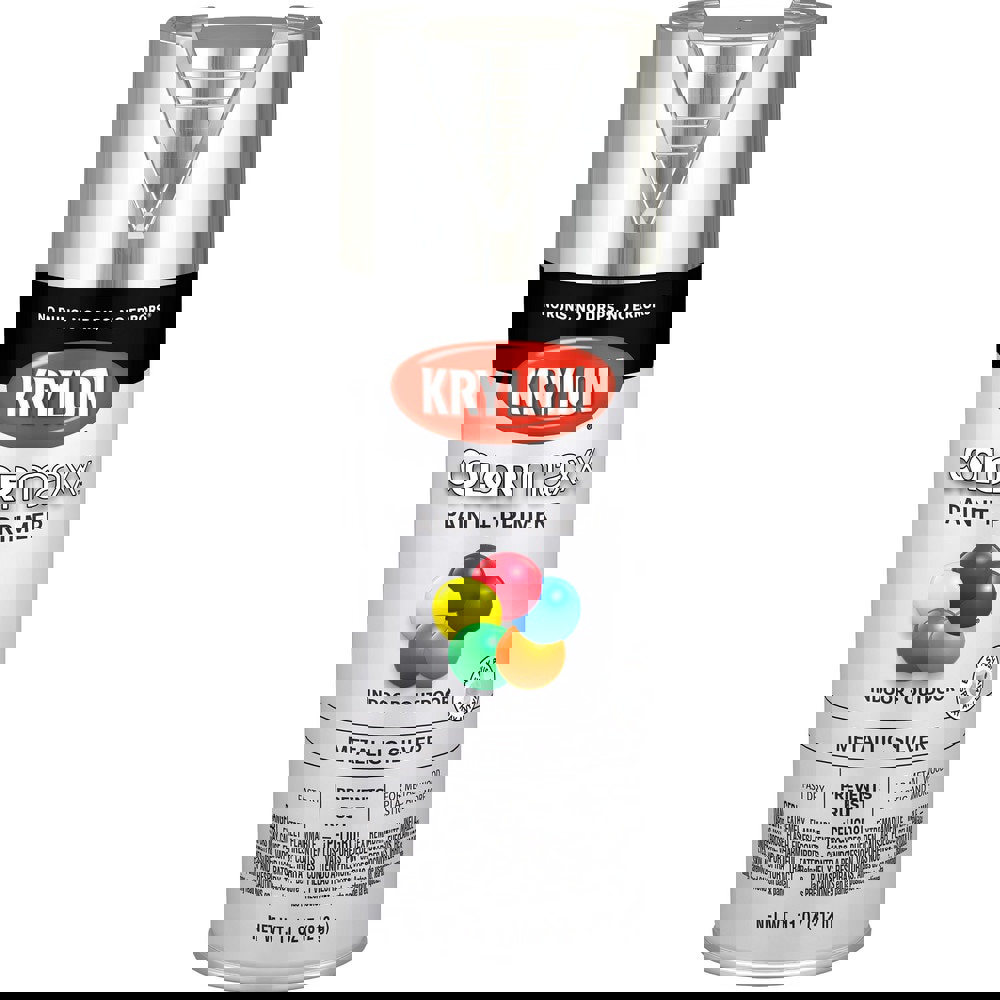 Spray Paints; Product Type: Spray Paint ; Color: Silver ; Finish: Metallic ; Color Family: Silver ; Container Size (oz.): 11.000 ; Application: Wood; Metal; Wicker; Papier-Mache; Glass; Plaster; Ceramic; Fabric; Paper Surfaces