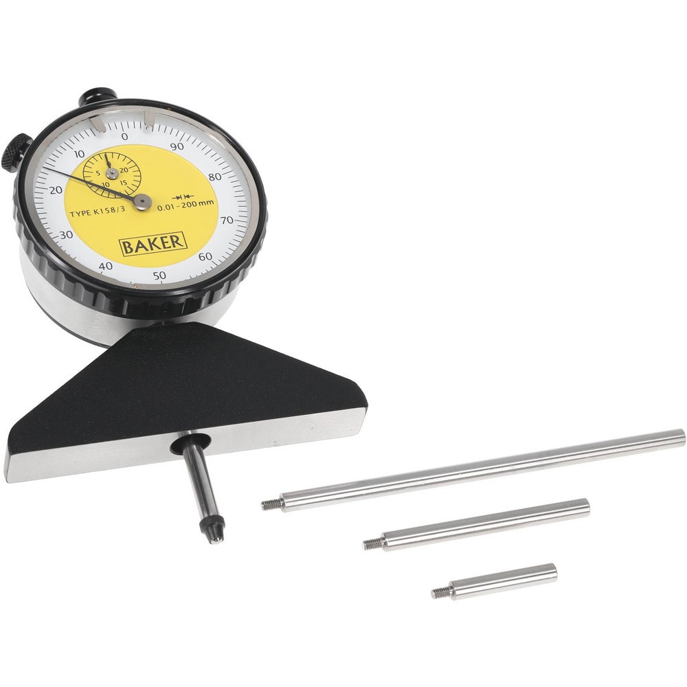 0 to 200 mm Range, White Dial Depth Gage