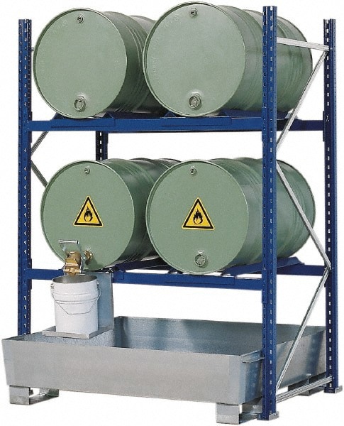 66 Gal Sump, 2,200 Lb Capacity, 4 Drum, Steel Drum Rack