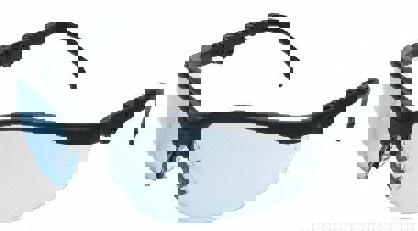 Safety Glasses: Scratch-Resistant, Polycarbonate, Blue Lenses, Full-Framed