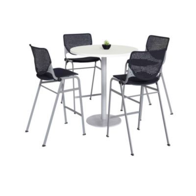 TABLE,4 BLK STOOLS,WH
