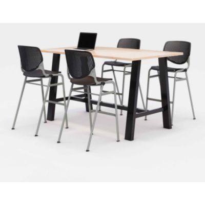TABLE,4 BLK CHAIRS,DBR