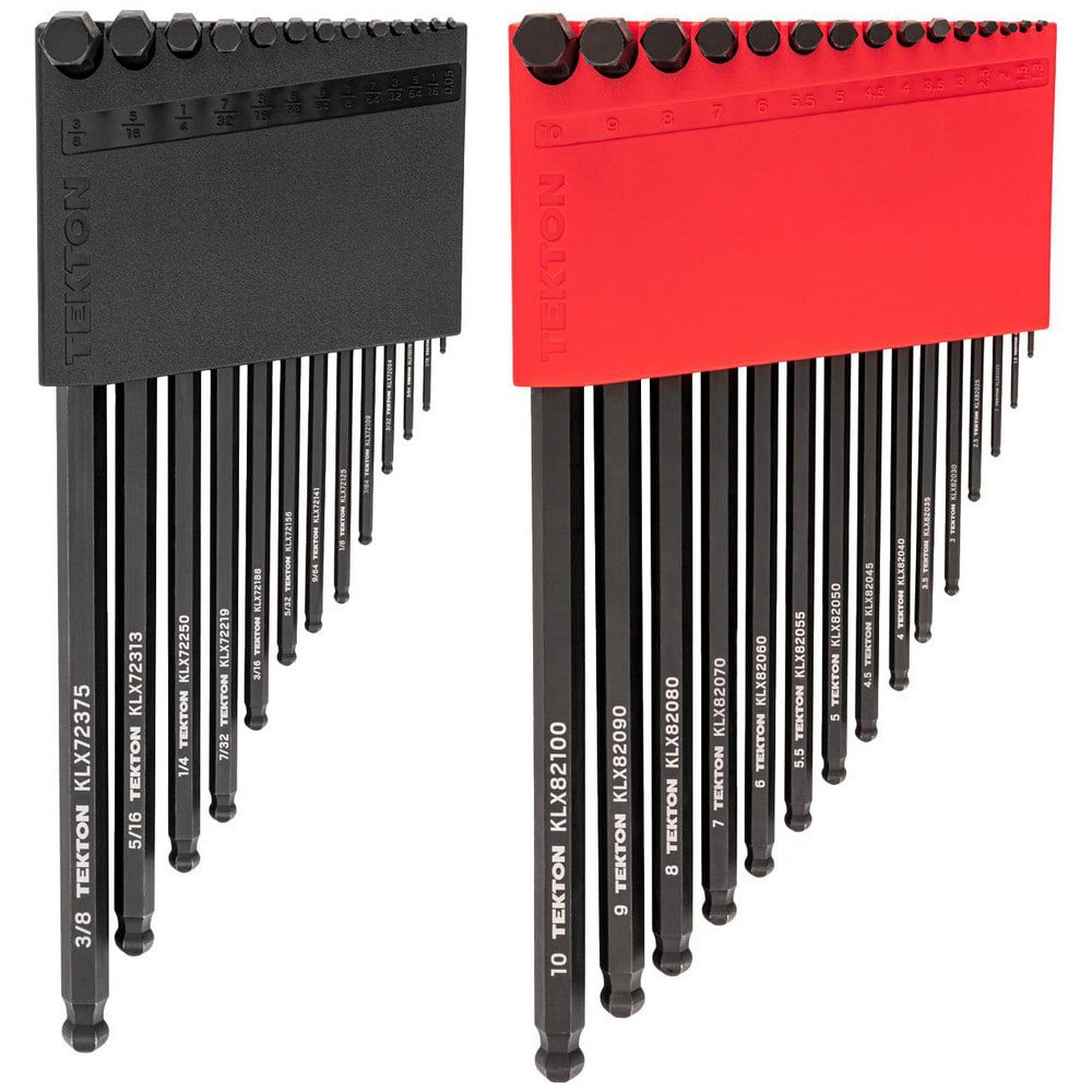 Hex Key Sets; Tool Type: Ball End Hex L-Key Set ; Handle Type: L-Wrench ; Hex Size Range (Inch): 0.05 - 3/8 ; Hex Size Range (mm): 1.3 - 10 ; Container Type: Plastic Holder ; Material: Steel