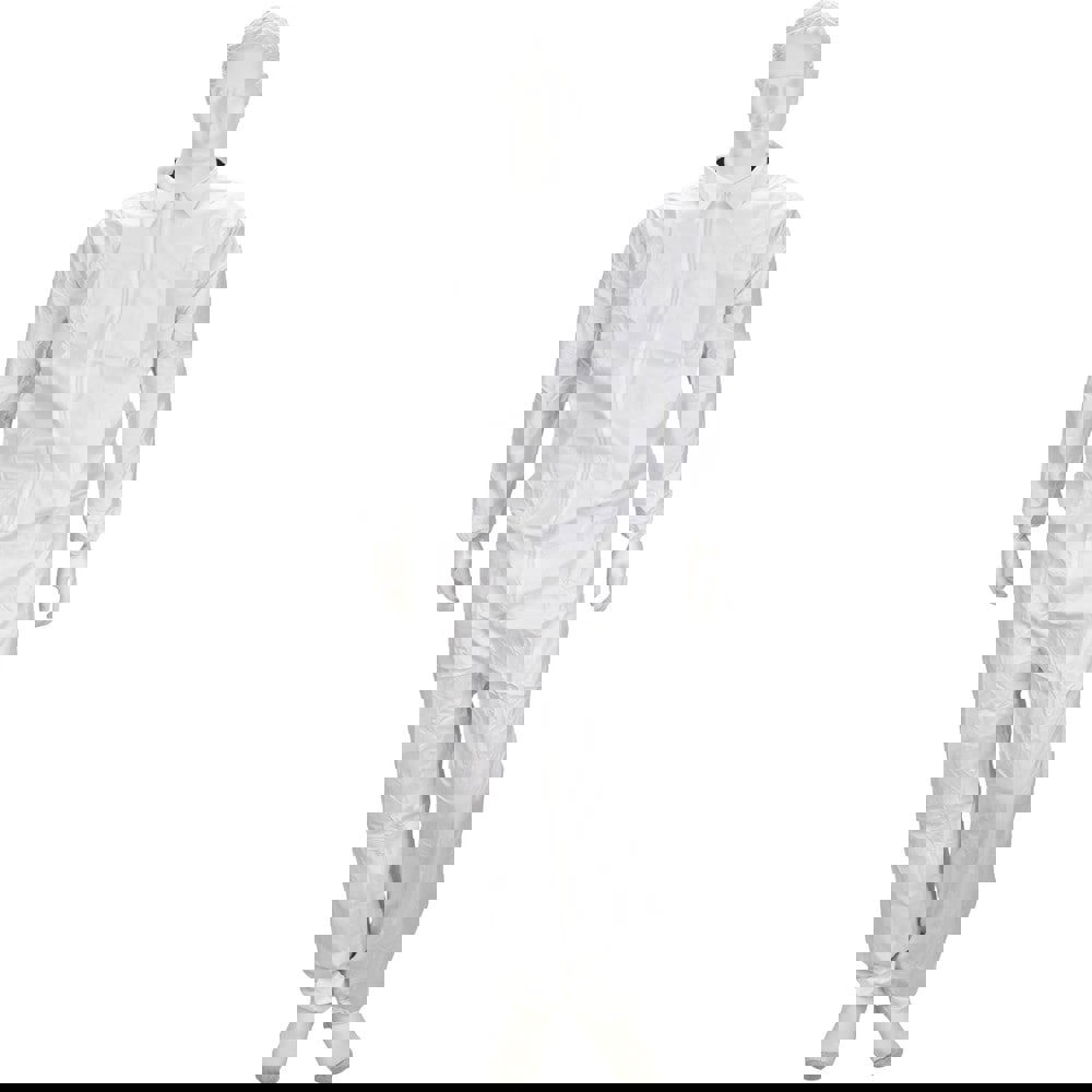 Non-Disposable Rain & Chemical-Resistant Coverall: White, Film Laminate