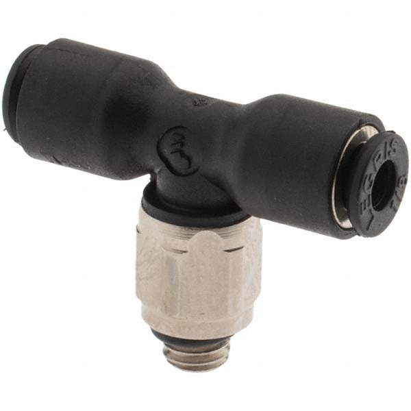 Push-To-Connect Tube Fitting: Male Branch Tee, #10-32 Thread, 1/8
