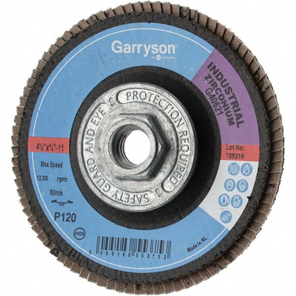 Flap Disc: 5/8-11 Hole, 120 Grit, Zirconia Alumina, Type 29