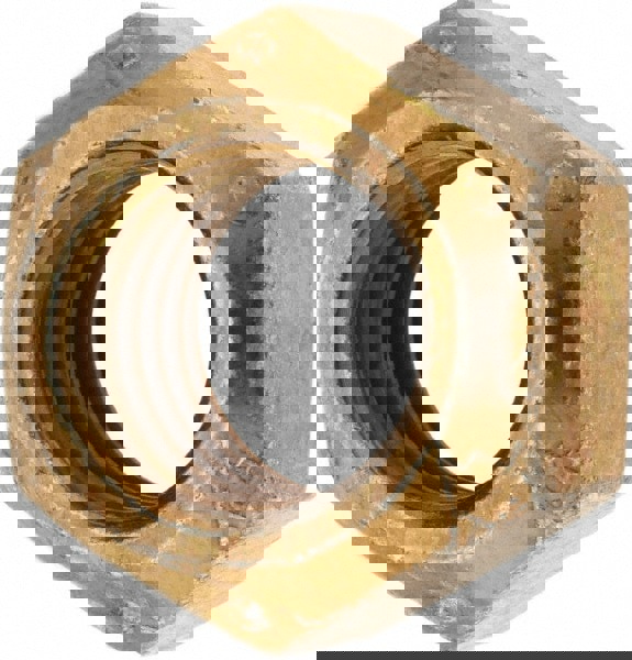 Hex Lock Nut: Distorted Thread, 1-1/4-12, Grade C Steel, Zinc Yellow with Wax Finish