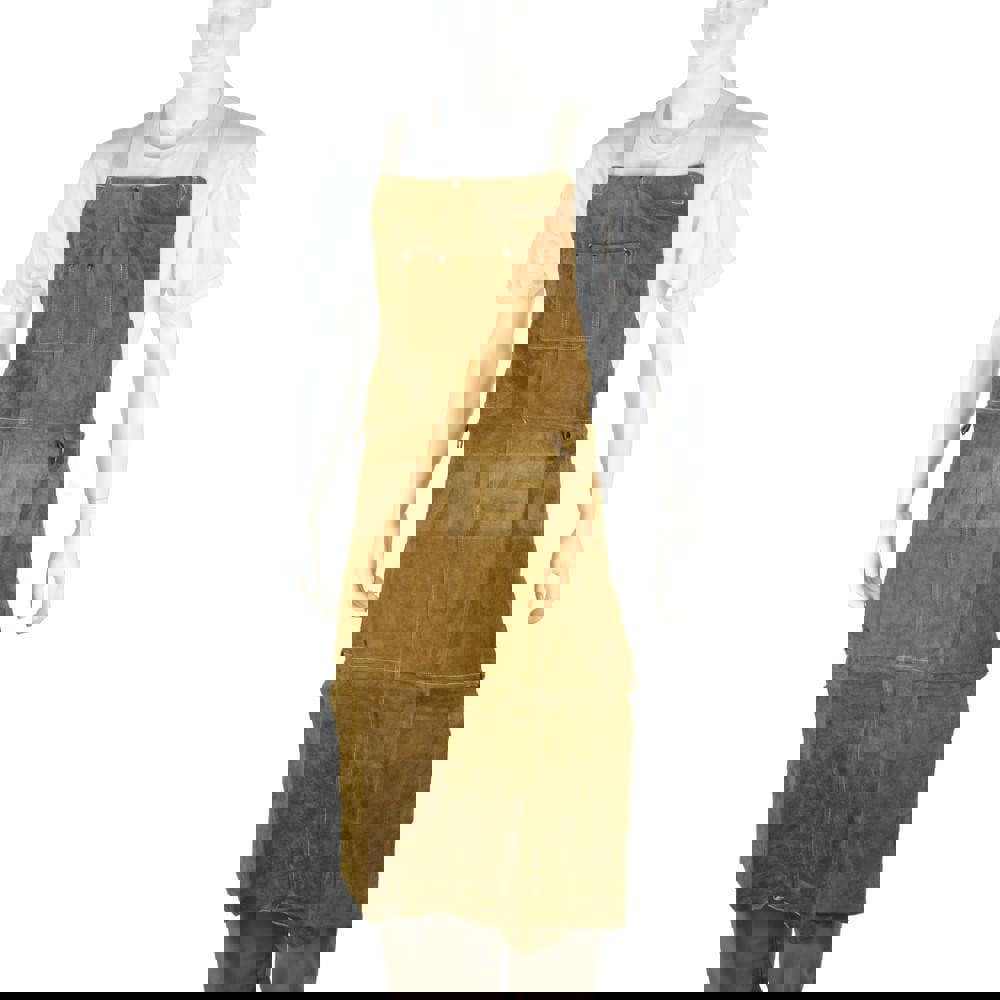 Bib Apron: Leather, Tie Waist & Neck Strap Closure