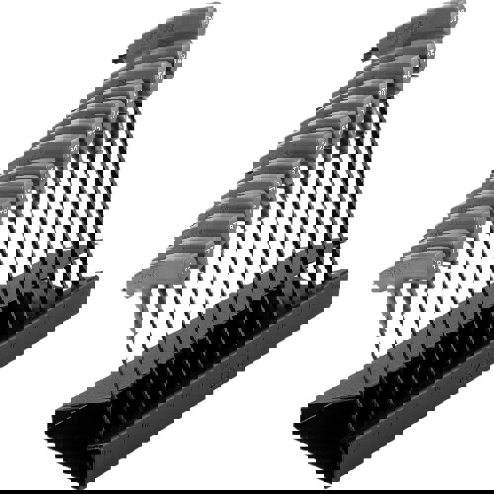 Torx Key Sets; End Type: Torx ; Torx Size: T6; T7; T8; T9; T10; T15; T20; T25; T27; T30; T40; T45; T50 ; Torx Size Range: T6 - T50 ; Handle Type: T-Handle ; Handle Color: Gray ; Container Type: Metal Stand