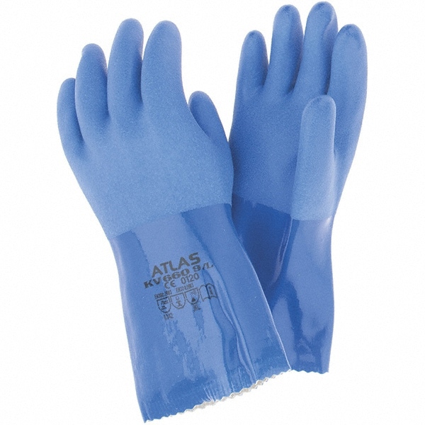Chemical Resistant Gloves: Large, 22 mil Thick, Polyvinylchloride-Coated