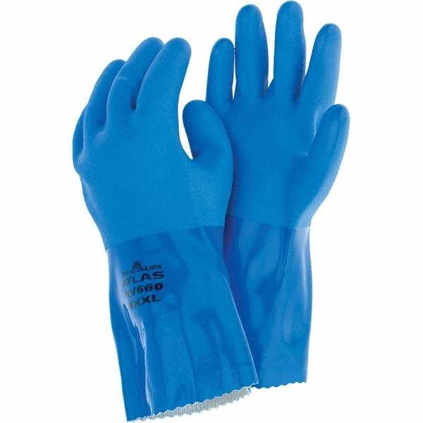 Chemical Resistant Gloves: 2X-Large, 22 mil Thick, Polyvinylchloride-Coated