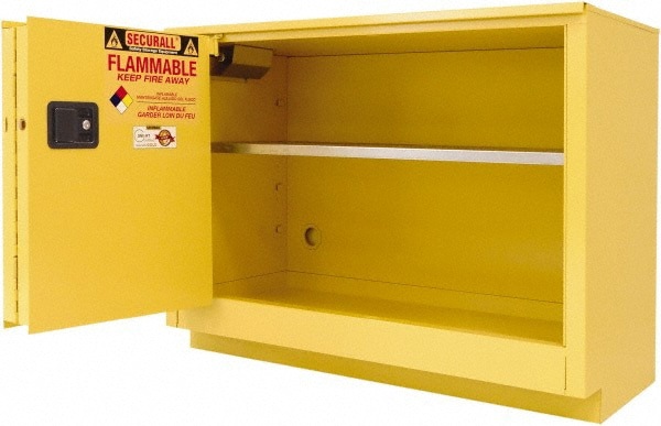 Flammable & Hazardous Storage Cabinets: 44 gal Drum, 2 Door, 1 Shelf, Sliding, Yellow