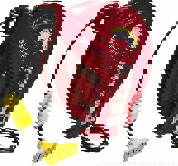 Cord & Cable Reel: 12 AWG, 100' Long, Triple-Tap with GFCI End