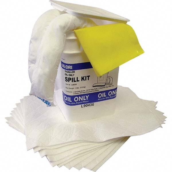 Spill Kits; Application: Oil Only; Kit Type: Oil Based Liquids Spill Kit; Container Type: Bucket; Container Size (Lb.): 5.0 gal (US); Container Size (Gal.): 5.00; Absorption Capacity: 5.0 gal (US); Container Material: Plastic; Capacity per Kit (Gal.): 5.0