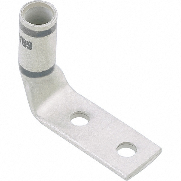 Right Angle Ring Terminal: Non-Insulated, 2 AWG, Compression Connection