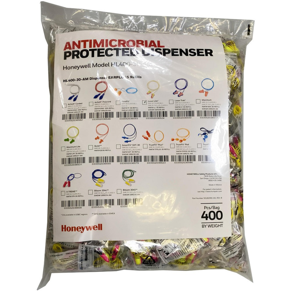 Earplug Dispenser Refill: 5 Bags Pairs, Polyurethane Foam, Contoured T-Shape Shape, 32.00 dB