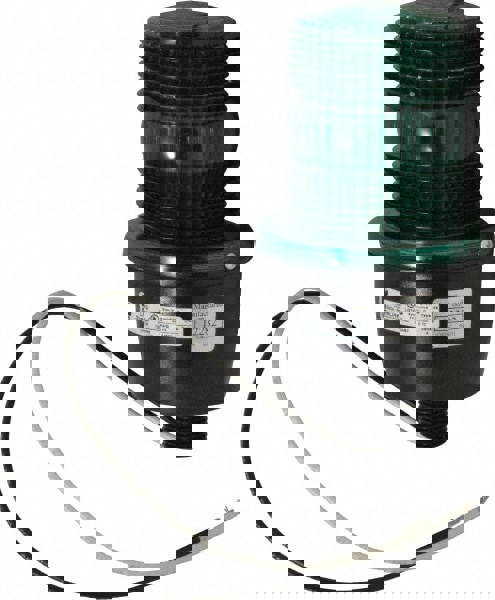 Low Profile Mini Strobe Light: Green, Pipe Mount, 120VAC