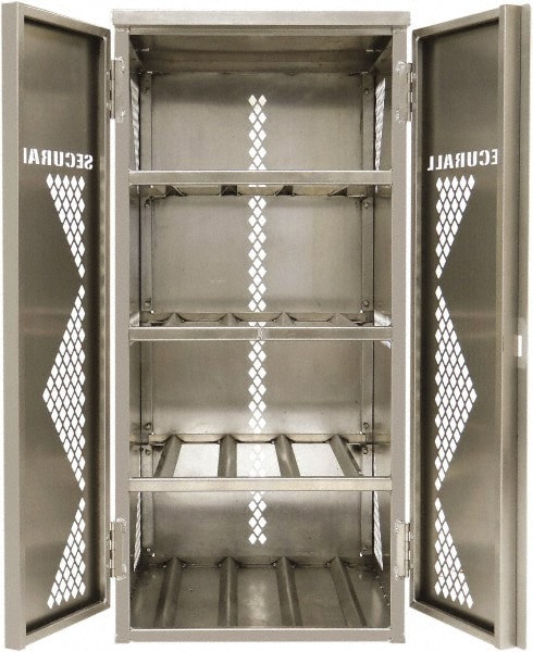 Flammable & Hazardous Storage Cabinets: 2 Door, 4 Shelf, Manual Closing, Silver