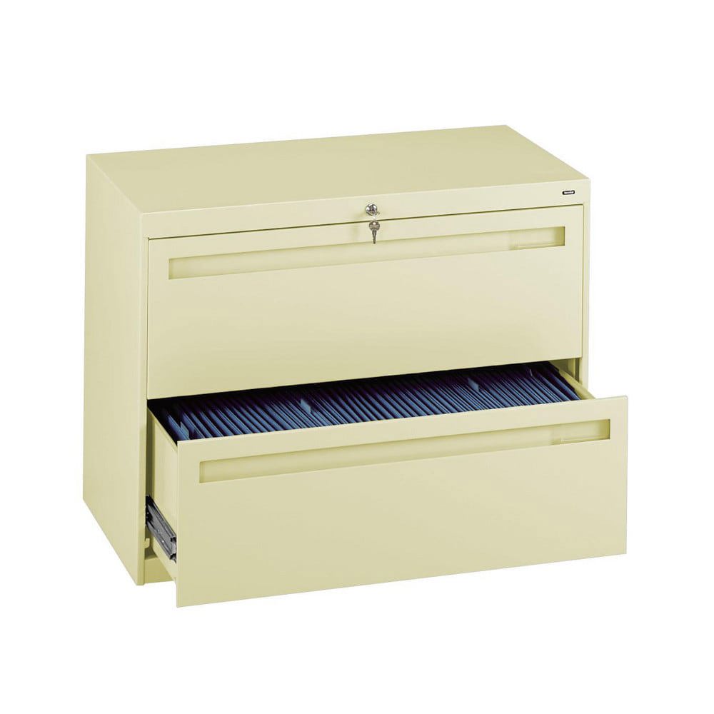 Horizontal File Cabinet: 2 Drawers, Steel, Putty