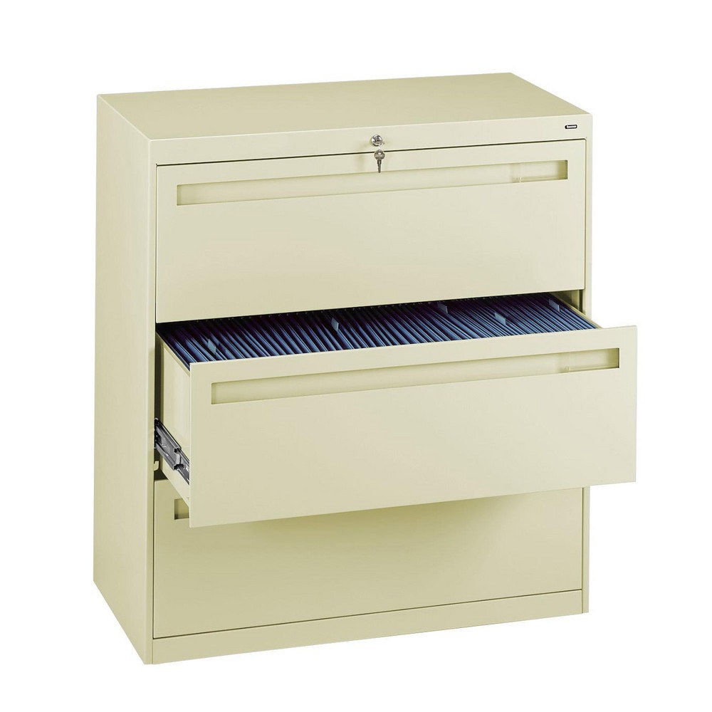 Horizontal File Cabinet: 3 Drawers, Steel, Putty