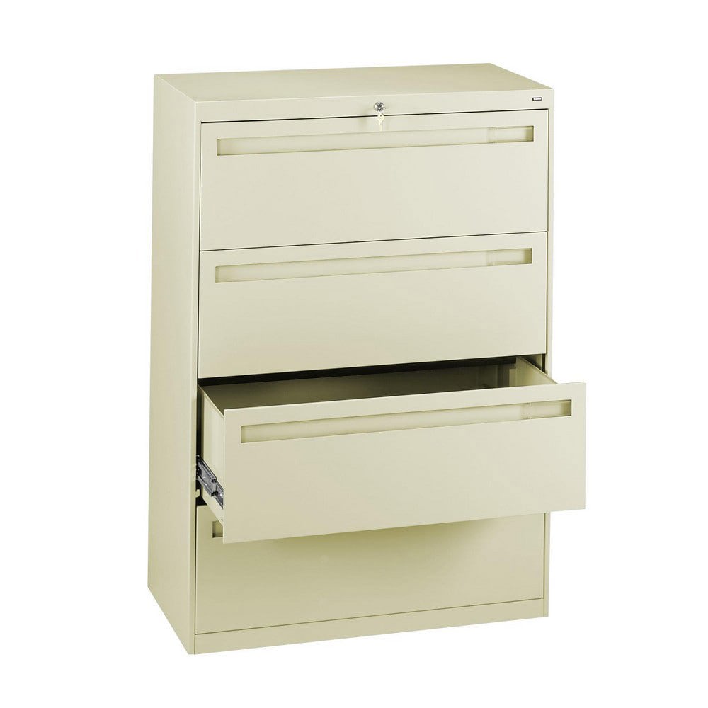 Horizontal File Cabinet: 4 Drawers, Steel, Putty