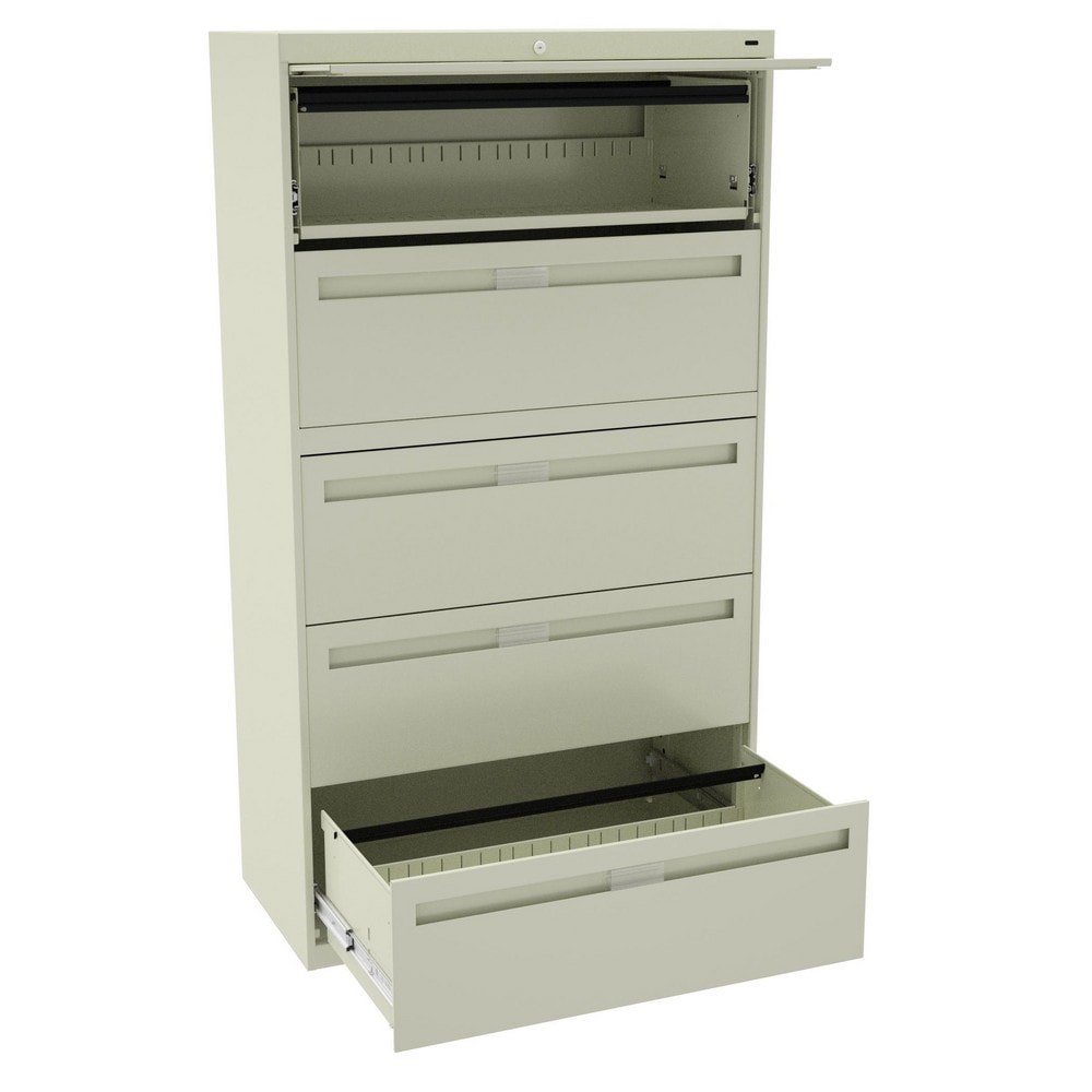 Horizontal File Cabinet: 5 Drawers, Steel, Putty
