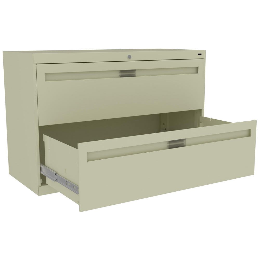 Horizontal File Cabinet: 2 Drawers, Steel, Putty