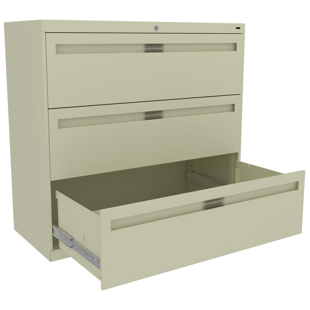 Horizontal File Cabinet: 3 Drawers, Steel, Putty