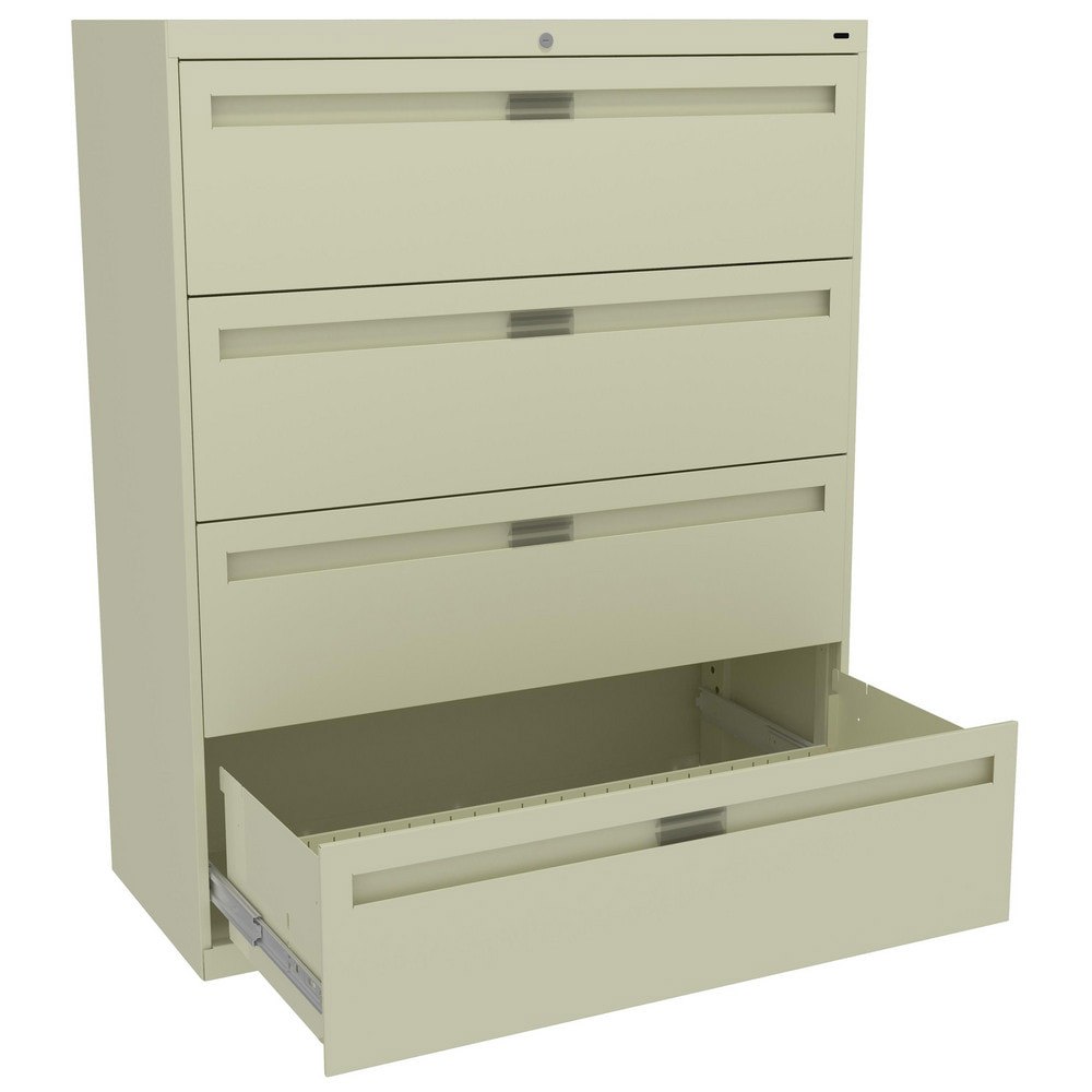 Horizontal File Cabinet: 4 Drawers, Steel, Putty