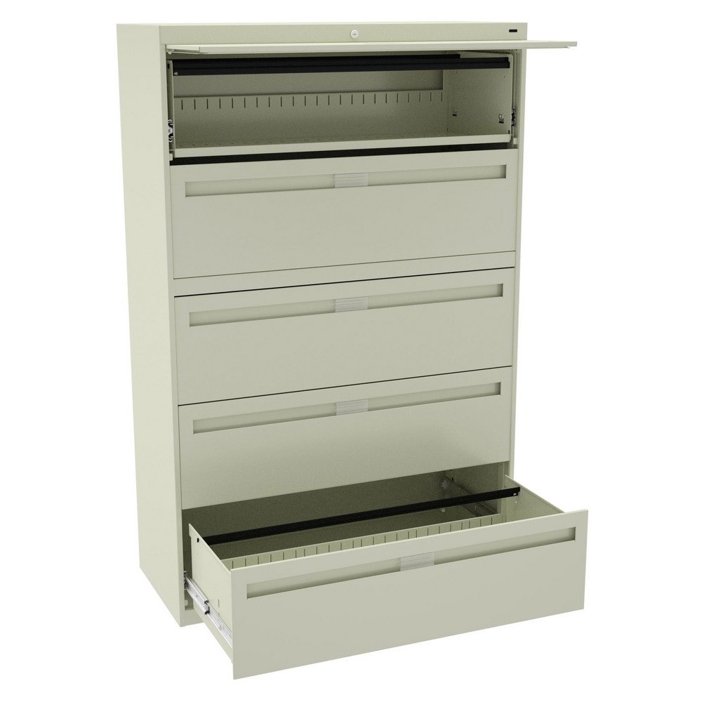 Horizontal File Cabinet: 5 Drawers, Steel, Putty
