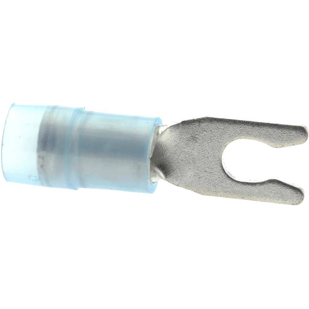 Locking Fork Terminal: Blue, Nylon, Partially Insulated, #4 Stud, Crimp