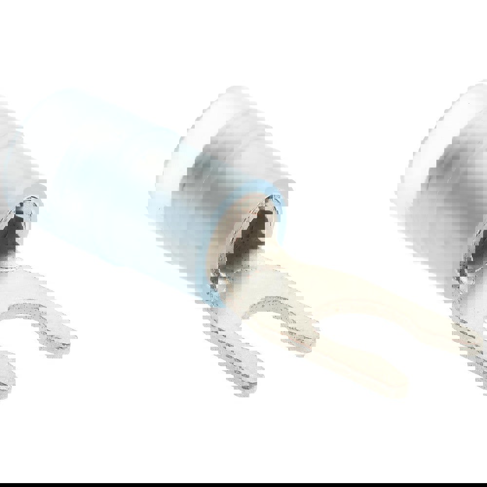 Locking Fork Terminal: Blue, Nylon, Partially Insulated, #6 Stud, Crimp